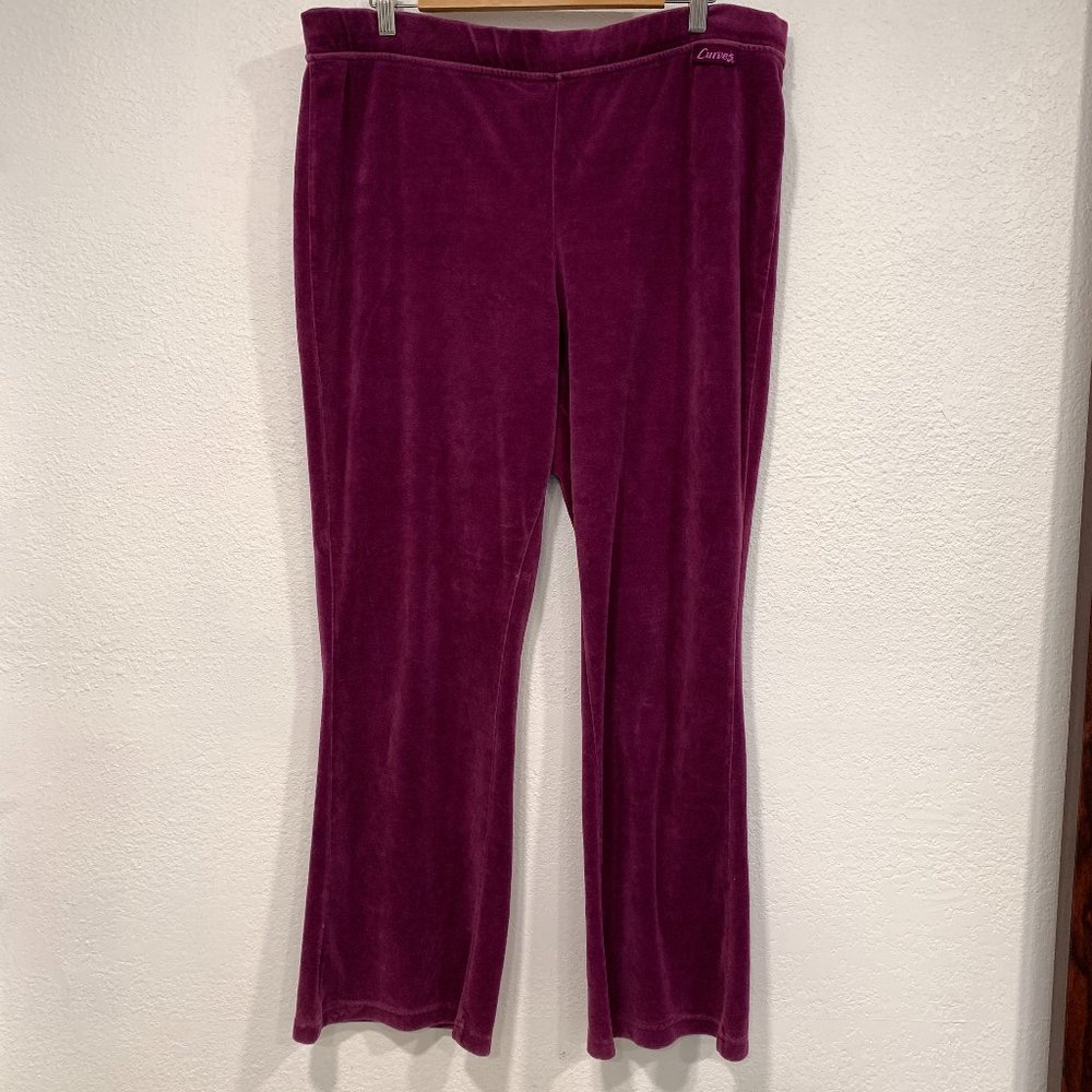Vtg CURVES Velour SweatPants Pull On Tie Waist Purple Soft Comfortable Womens XL